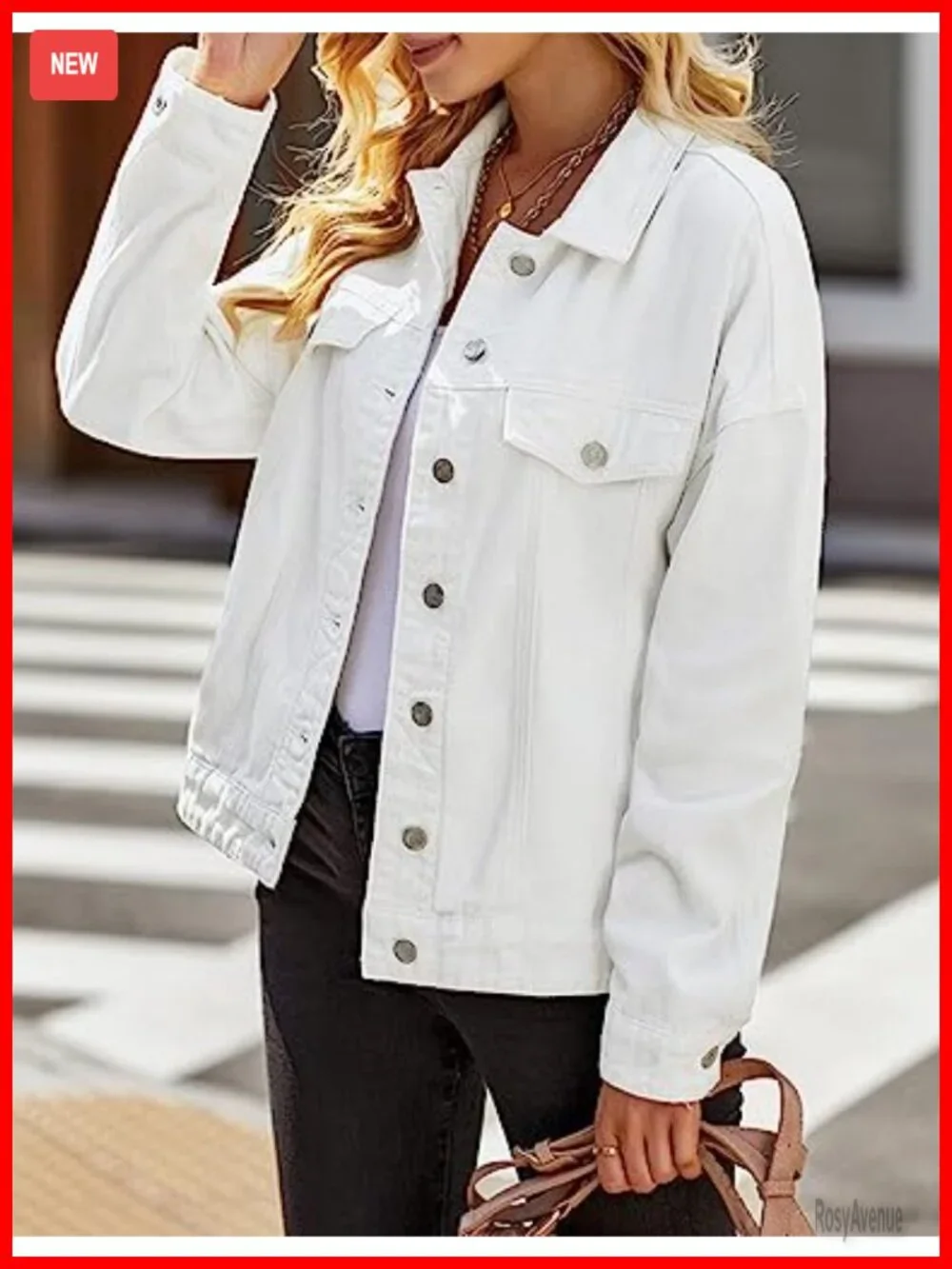 Women's Oversized Denim Jacket Long Sleeve Button Front Jean Coat